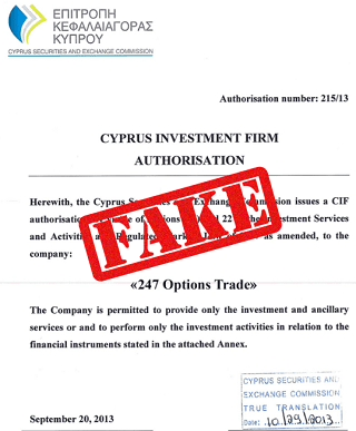 247 options trade fake cysec license