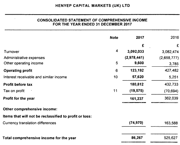 henyep uk income statement 2017