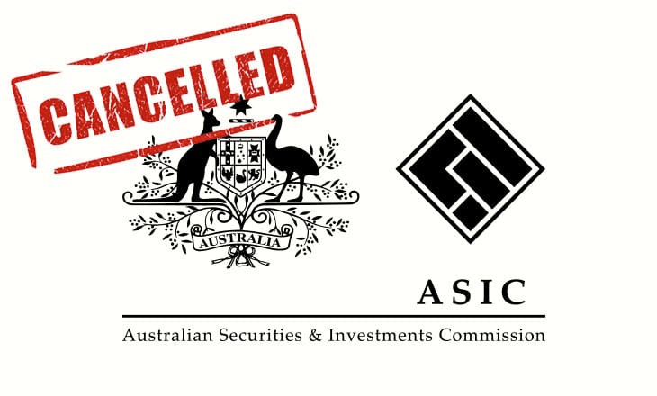 ASIC AFS licence cancelled