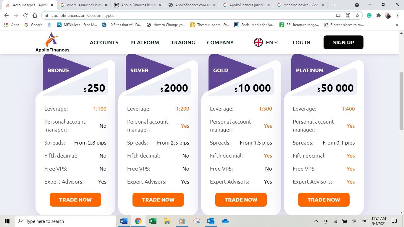 Apollo Finances Account Types