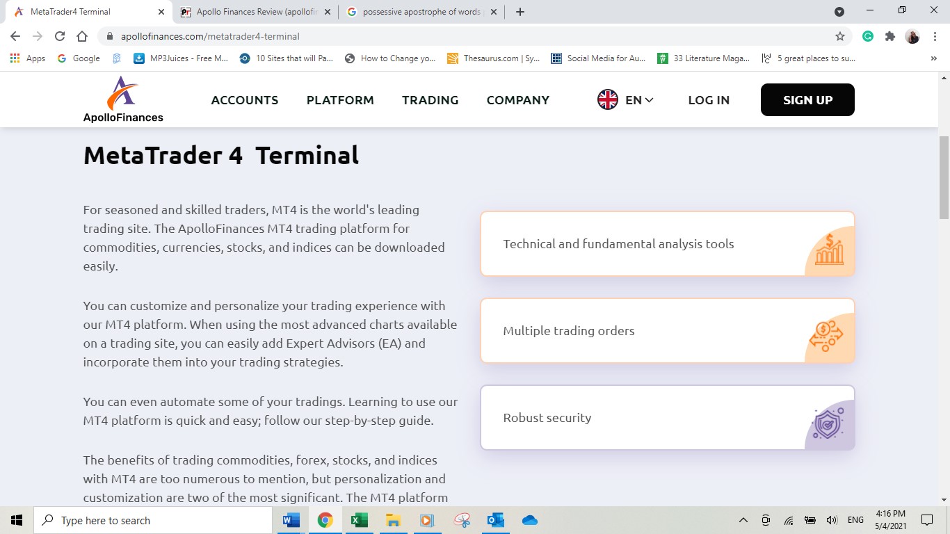 Apollo Finances MetaTrader 4 Terminal