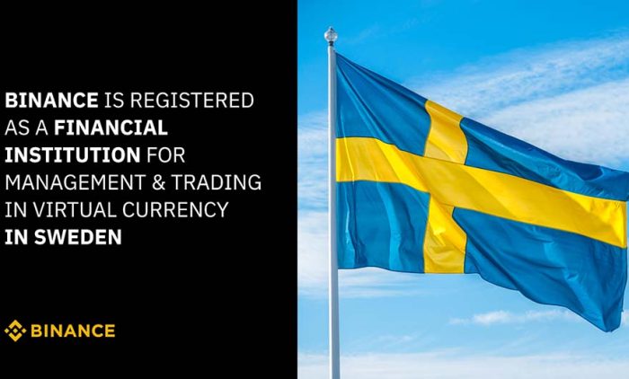 Binance registered in Sweden
