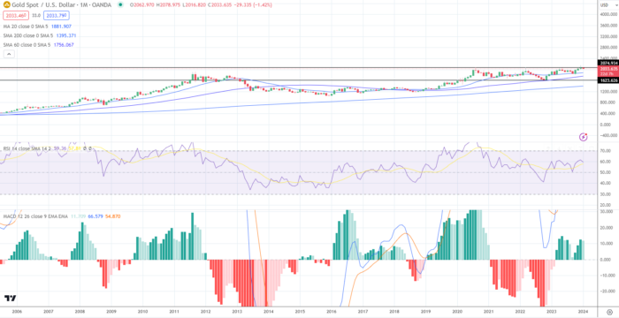 gold spot usd 1 month chart january 2024