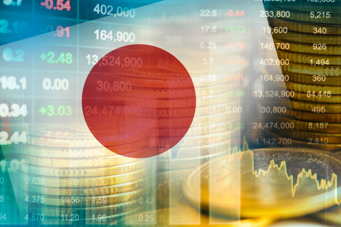 Japanese flag over stock market