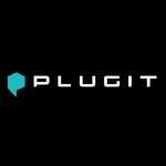 PLUGIT logo: teal hexagon speech-bubble icon to the left of white, futuristic 'PLUGIT' wordmark on a black background.