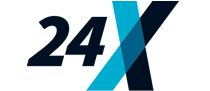 24X logo: bold navy 24 with a teal-and-navy X overlapping it