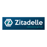 Zitadelle advisory group logo with a white hexagon emblem on a blue banner and the teal 'advisory group' text.