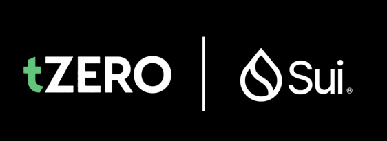 tZERO and Sui logos shown side by side with a vertical divider in between, on a black background.
